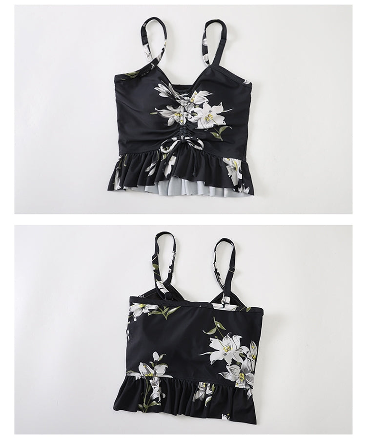 3-piece black holiday wear,swimsuit with white prints