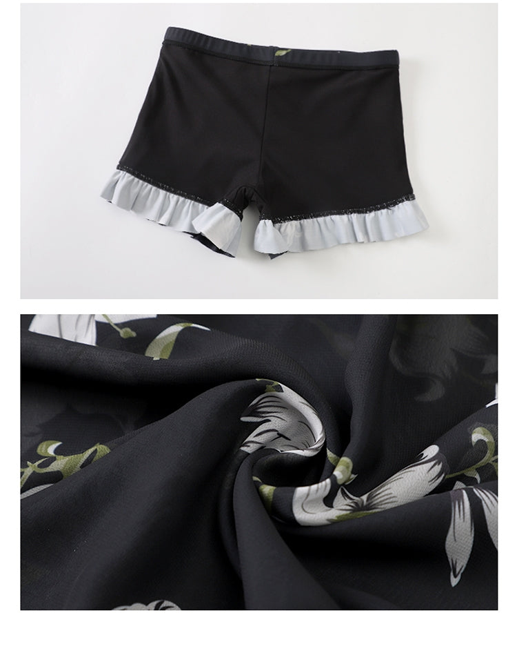 3-piece black holiday wear,swimsuit with white prints