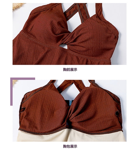 2-piece holiday wear, swimsuit, reddish brown