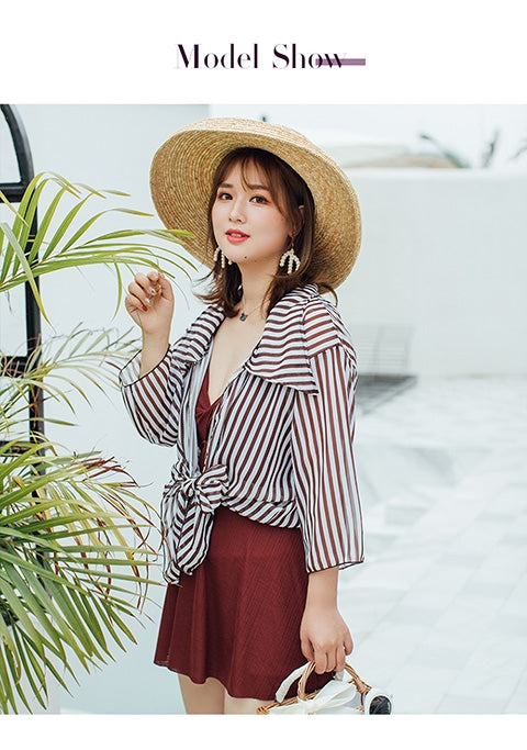 2-piece holiday wear, swimsuit, reddish brown