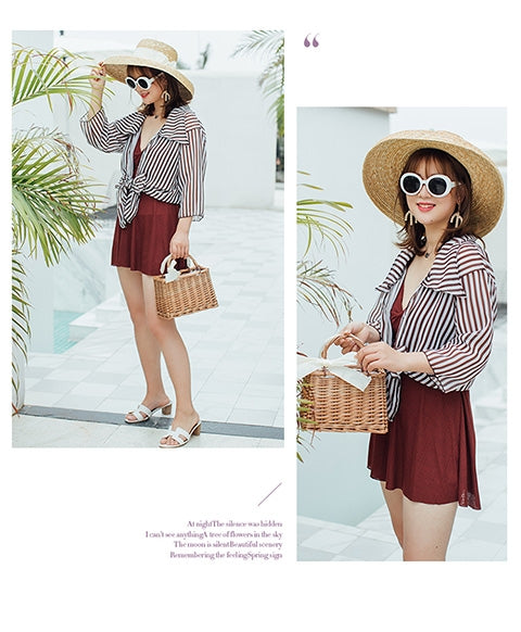 2-piece holiday wear, swimsuit, reddish brown