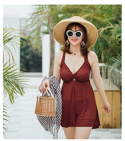 2-piece holiday wear, swimsuit, reddish brown