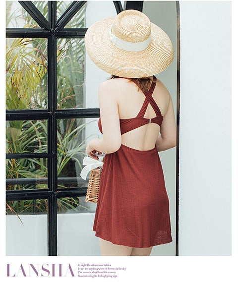 2-piece holiday wear, swimsuit, reddish brown