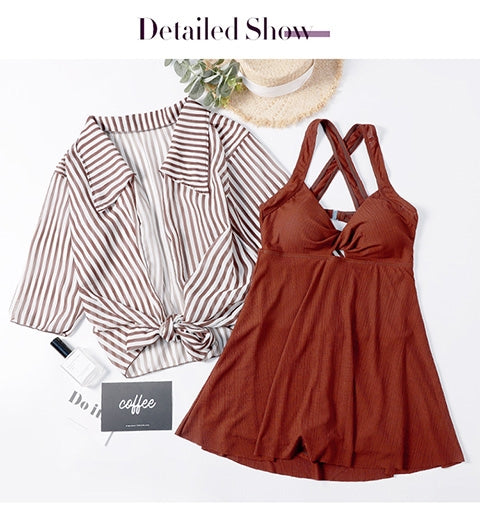2-piece holiday wear, swimsuit, reddish brown