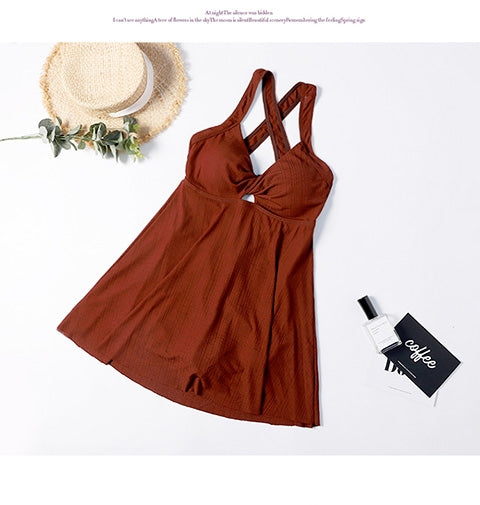2-piece holiday wear, swimsuit, reddish brown