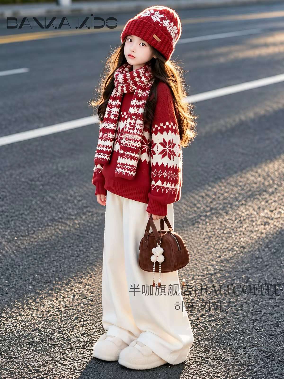 2026 New Winter Kids Jumper / Knitted Sweater, Big Kids Red New Year Outfit