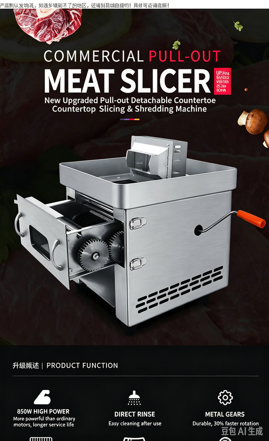 Stainless Steel Commercial Electric Meat Slicer, Shredder, Fully Automatic Meat and Vegetable Cutter for Restaurants and Canteens