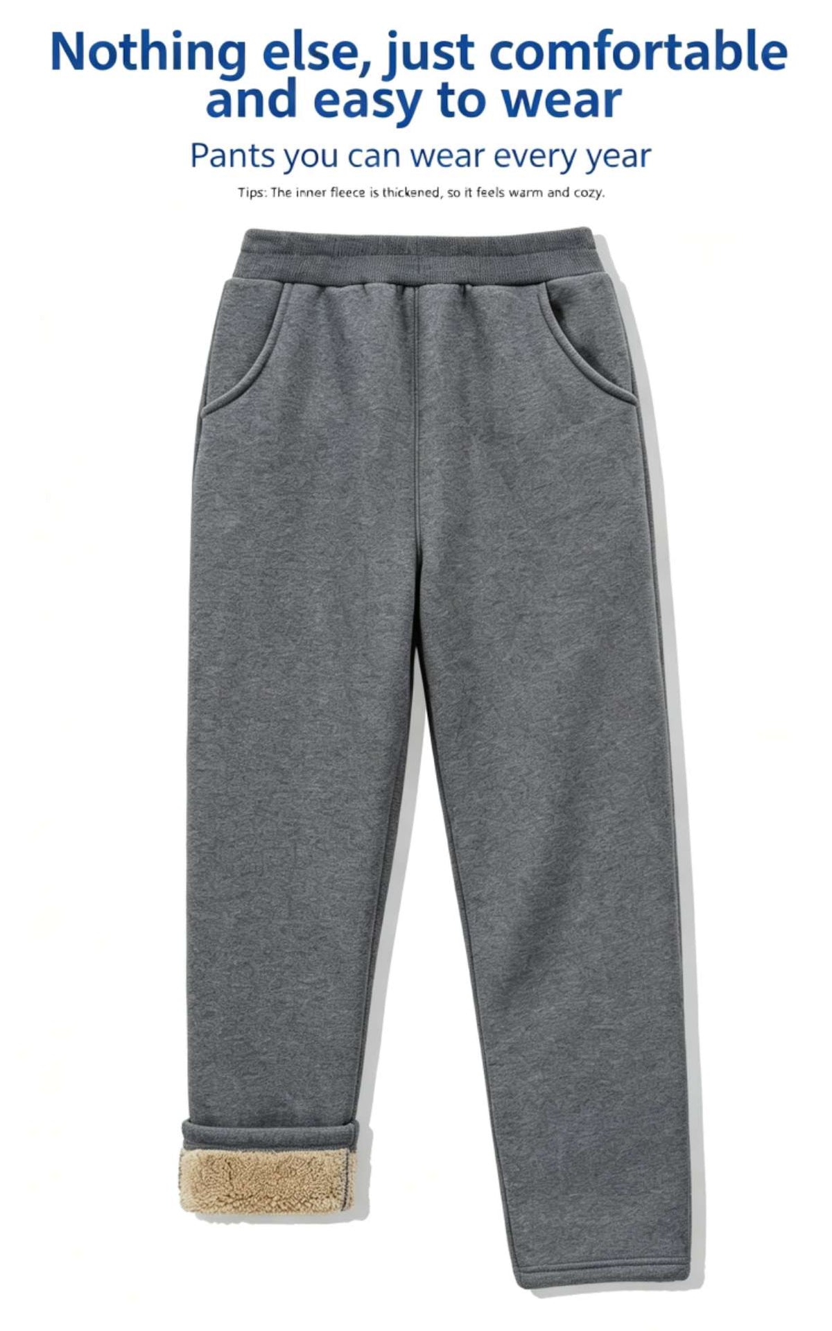 101.Student School Uniform Pants, Thickened Integrated Sherpa Fleece Lining, Boys and Girls Autumn/Winter Outdoor Sports Long Pants