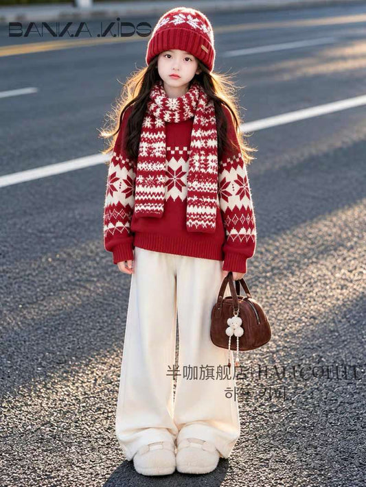 2026 New Winter Kids Jumper / Knitted Sweater, Big Kids Red New Year Outfit