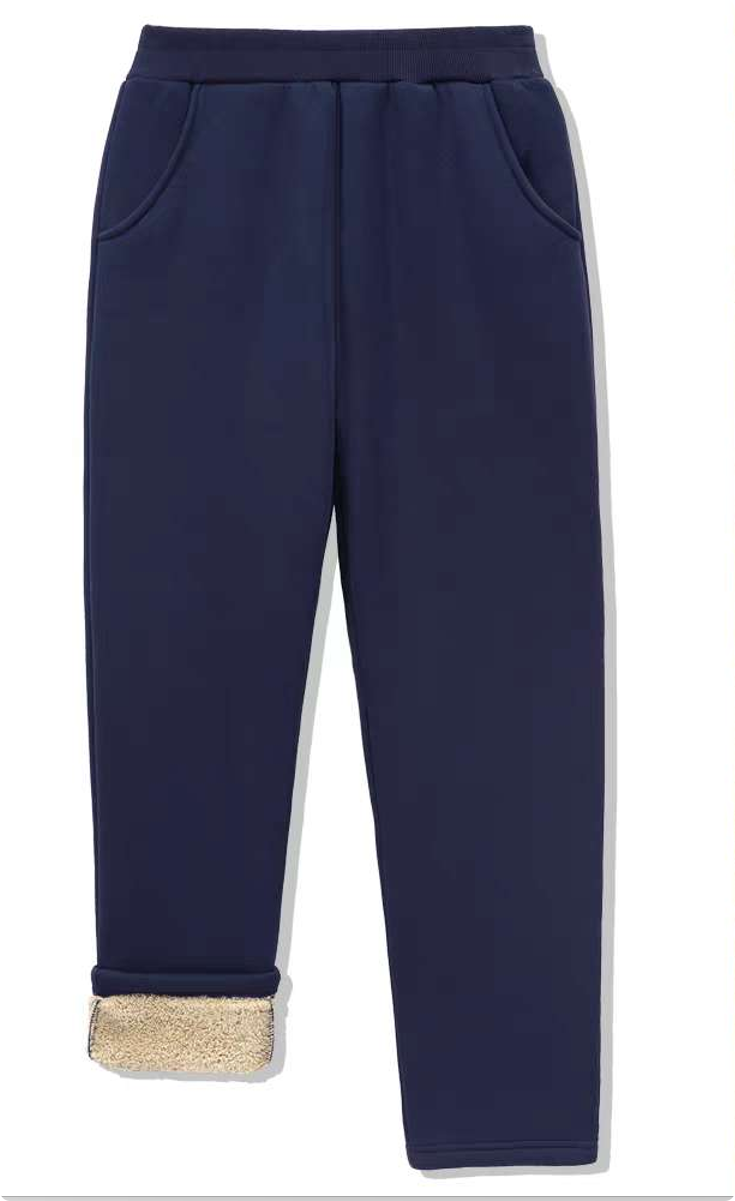101.Student School Uniform Pants, Thickened Integrated Sherpa Fleece Lining, Boys and Girls Autumn/Winter Outdoor Sports Long Pants